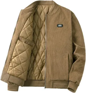 Kwoki Men's Corduroy Jacket Full Zip Casual Lightweight Slim Fit Bomber Jackets Coat with Pockets