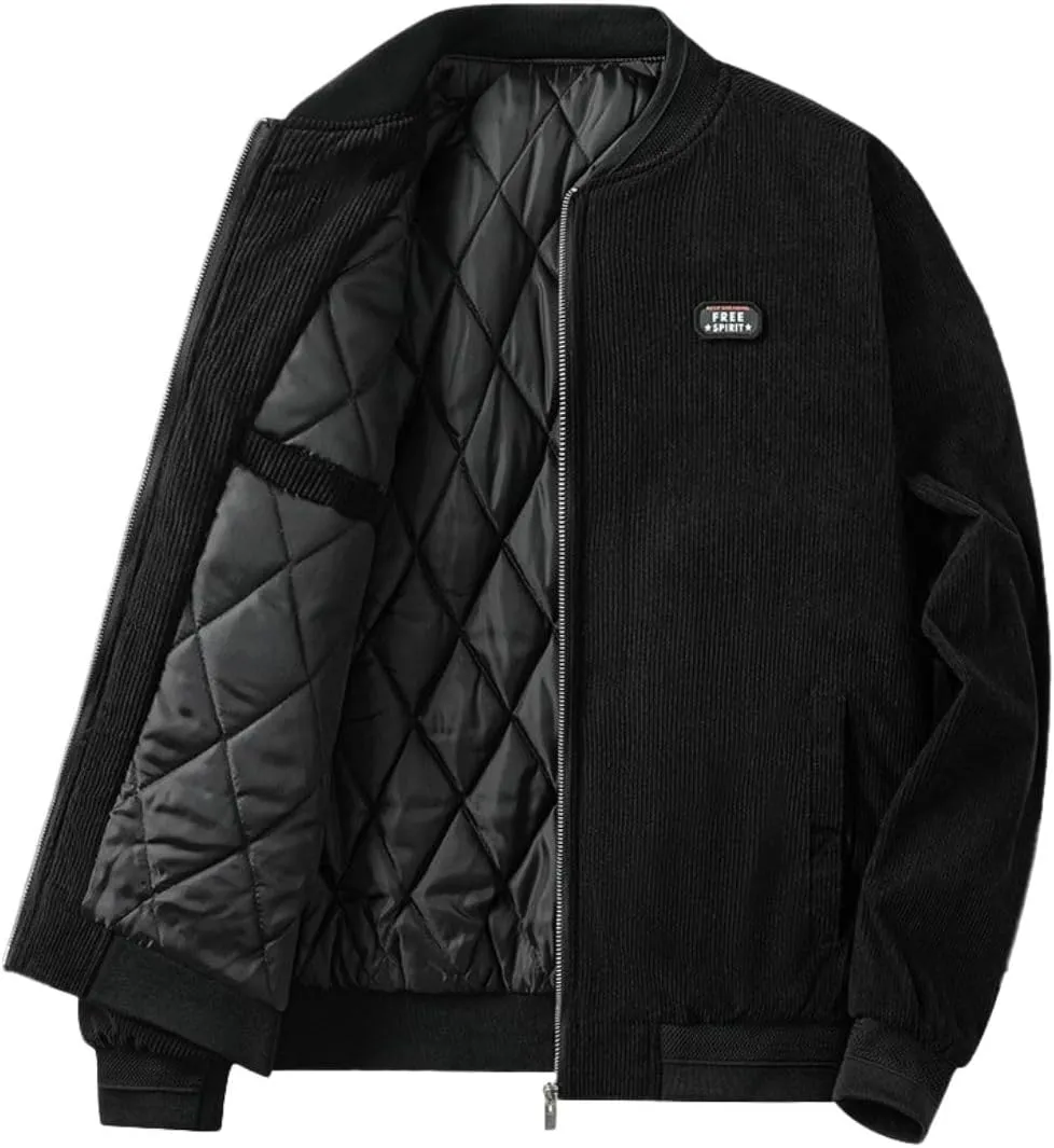 Kwoki Men's Corduroy Jacket Full Zip Casual Lightweight Slim Fit Bomber Jackets Coat with Pockets