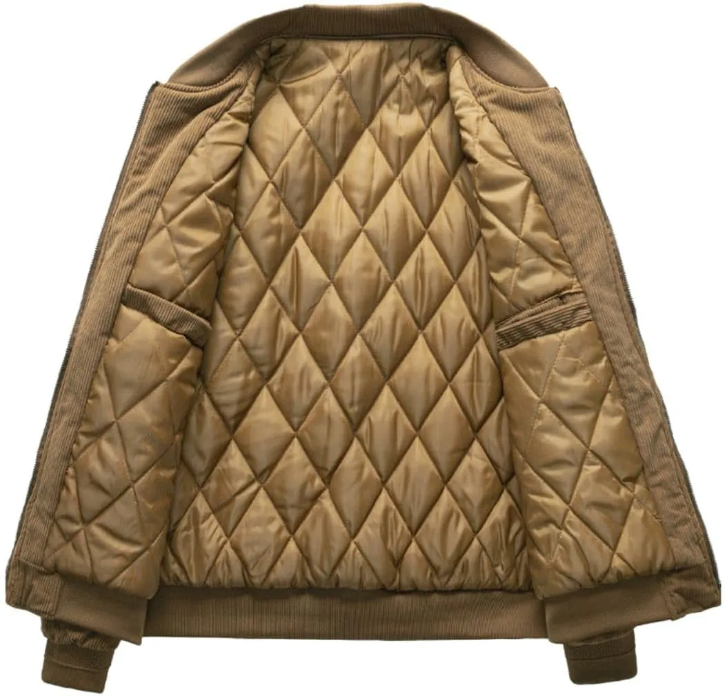 Kwoki Men's Corduroy Jacket Full Zip Casual Lightweight Slim Fit Bomber Jackets Coat with Pockets