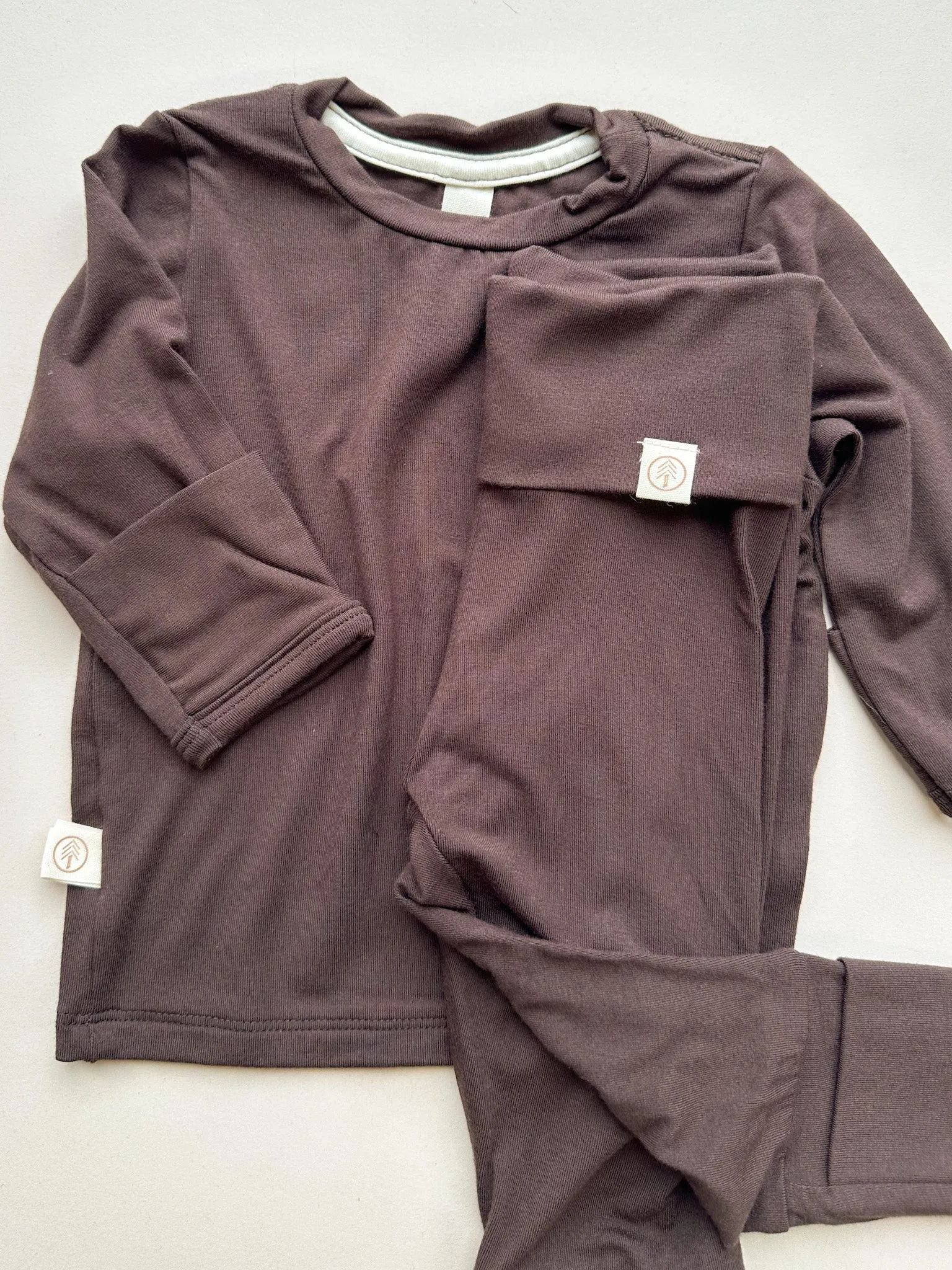 Long Sleeve T-shirt or Bodysuit with Mittens | Baby & Toddler | Luxury Bamboo | Brown