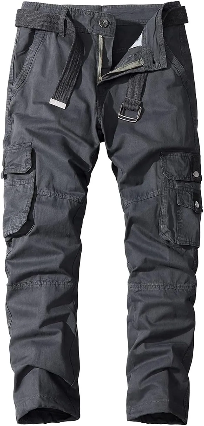 Lu's Chic Men's Casual Cargo Pants Straight Leg Trousers Cotton Loose Drawstring Casual Work Utility Pants