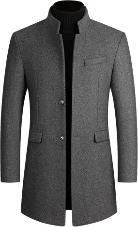 Lu's Chic Men's Single Breasted Trench Coat Button Down Overcoat Warm Dress Pea Coats