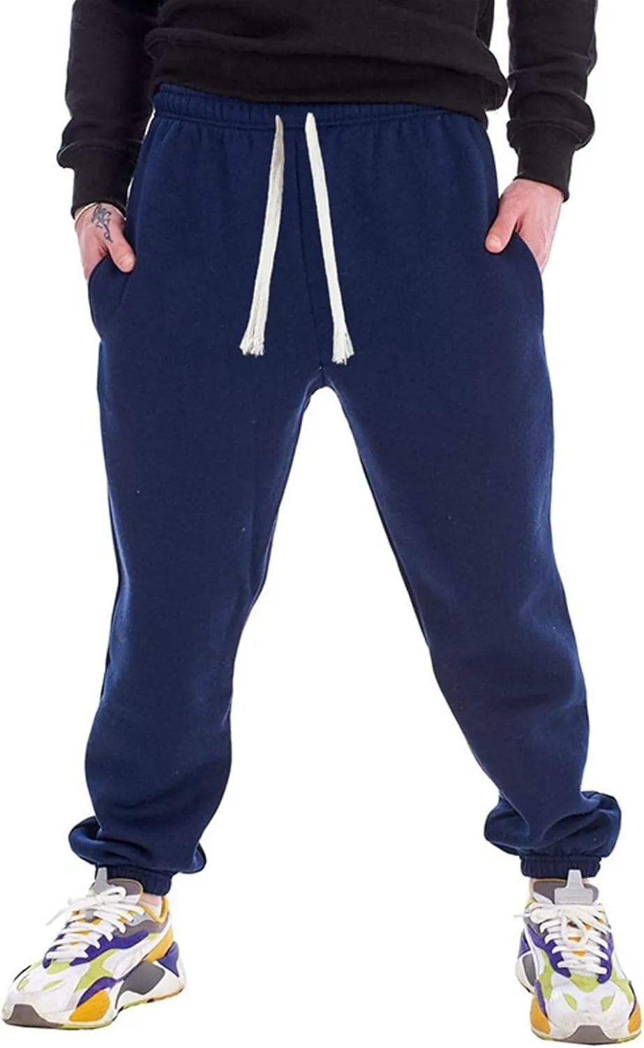 Lu's Chic Men's Sports Pant Snow Sweatpants Lounge Joggers Casual Fleece Lined Pants Slim Fit Soft Jogger Elastic Waist
