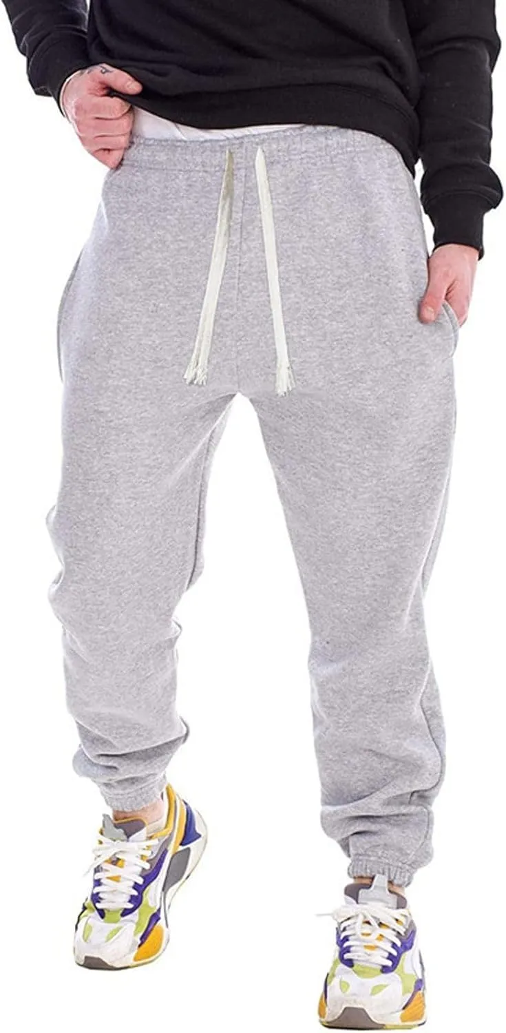 Lu's Chic Men's Sports Pant Snow Sweatpants Lounge Joggers Casual Fleece Lined Pants Slim Fit Soft Jogger Elastic Waist