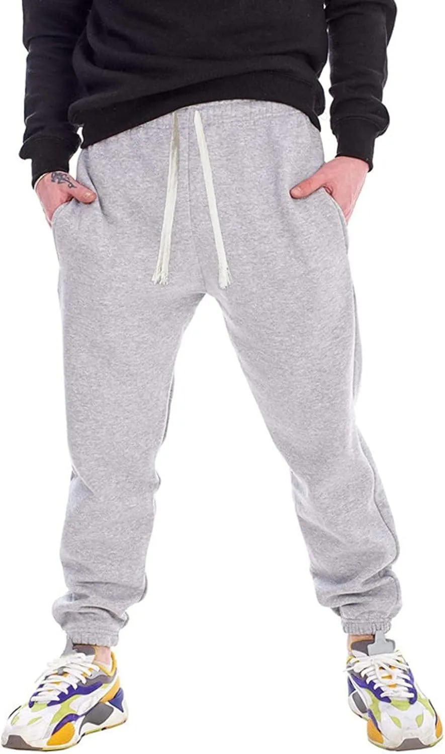 Lu's Chic Men's Sports Pant Snow Sweatpants Lounge Joggers Casual Fleece Lined Pants Slim Fit Soft Jogger Elastic Waist