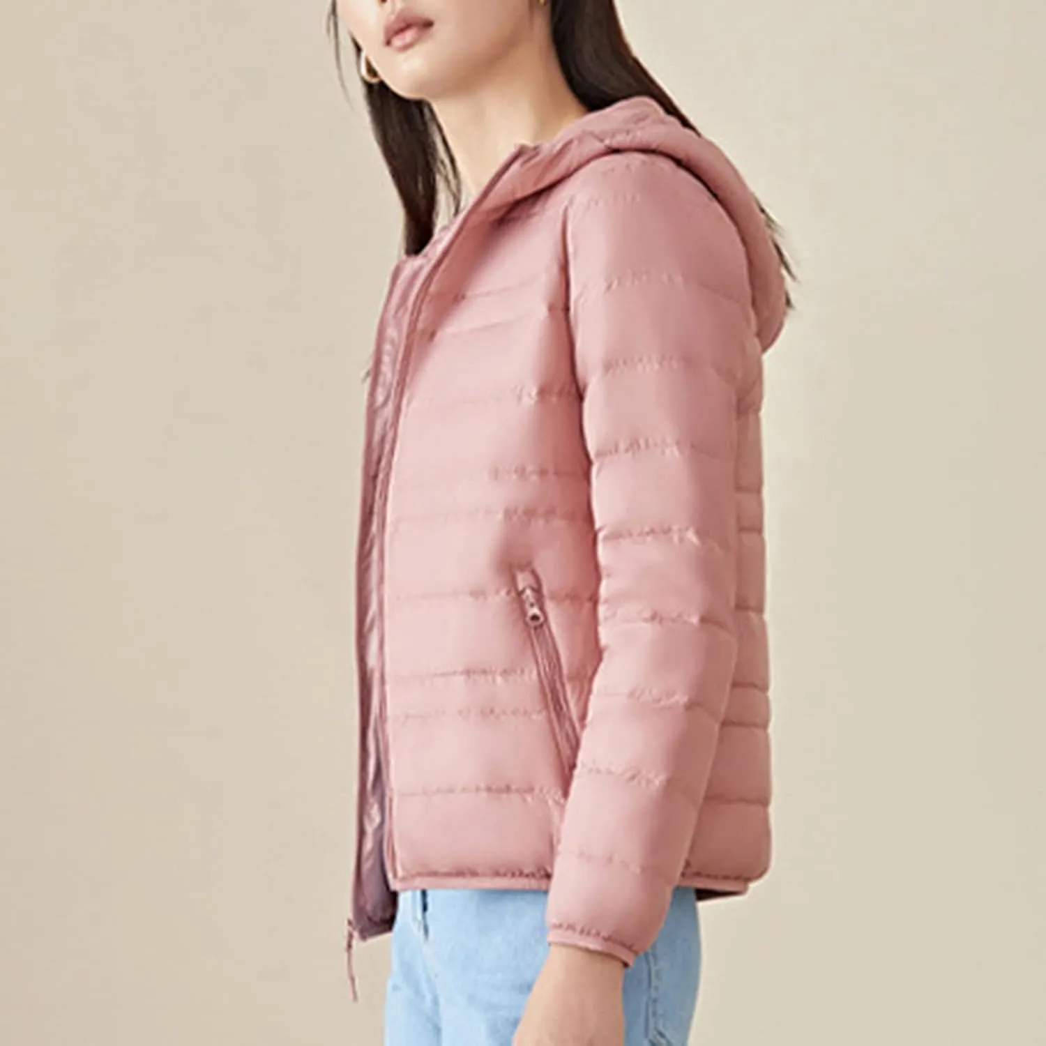 Lu's Chic Women's Down Jacket Puffer Coat Hooded Zipper Zip Up Hood Outerwear Ultra Lightweight