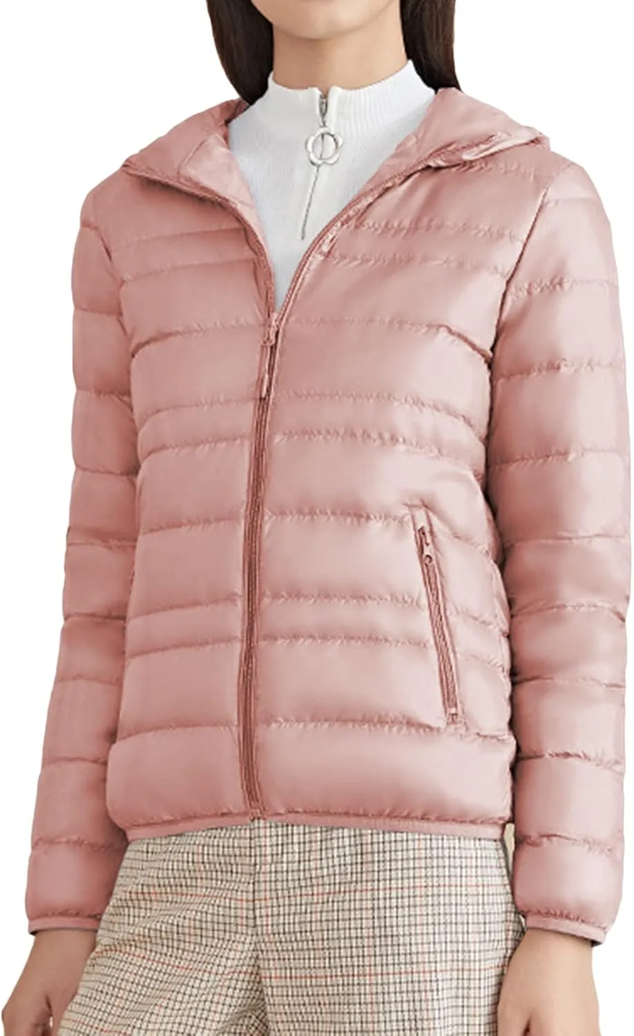 Lu's Chic Women's Down Jacket Puffer Coat Hooded Zipper Zip Up Hood Outerwear Ultra Lightweight