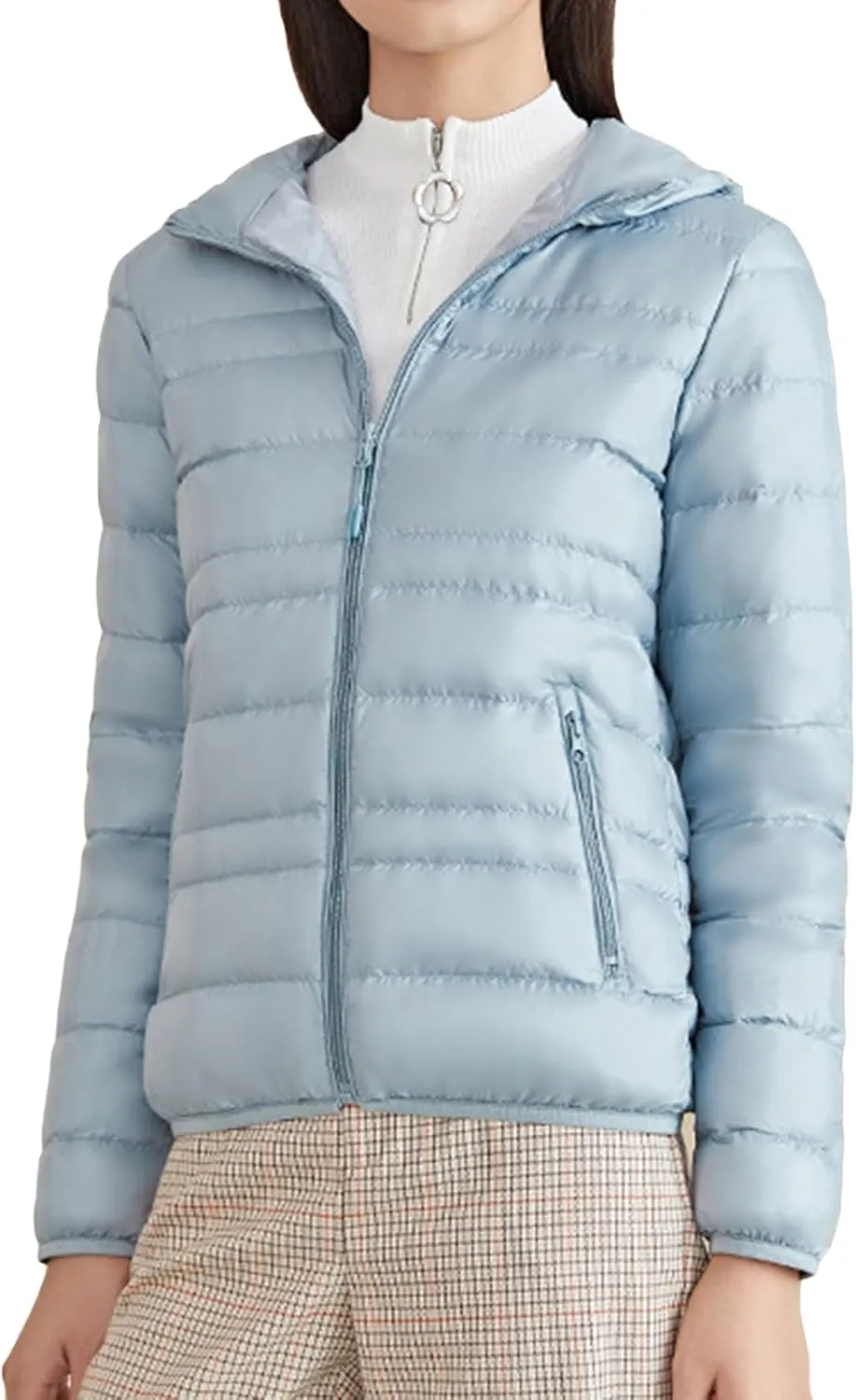 Lu's Chic Women's Down Jacket Puffer Coat Hooded Zipper Zip Up Hood Outerwear Ultra Lightweight