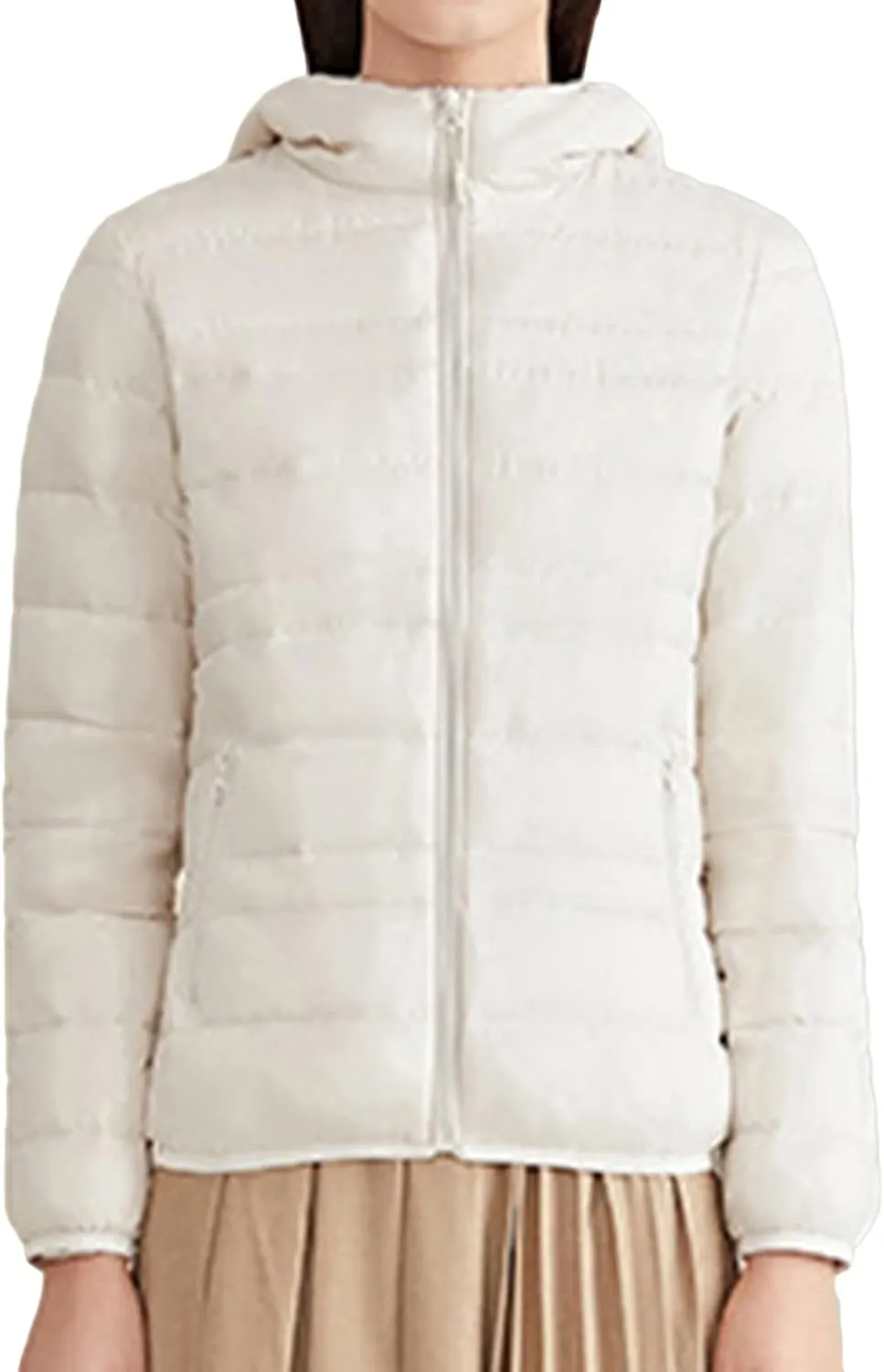 Lu's Chic Women's Down Jacket Puffer Coat Hooded Zipper Zip Up Hood Outerwear Ultra Lightweight