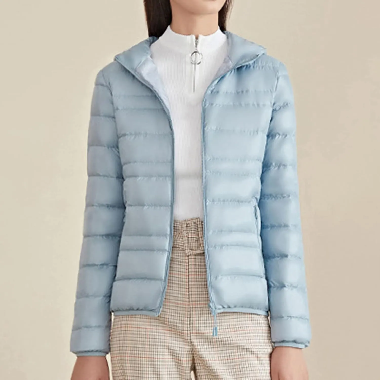 Lu's Chic Women's Down Jacket Puffer Coat Hooded Zipper Zip Up Hood Outerwear Ultra Lightweight