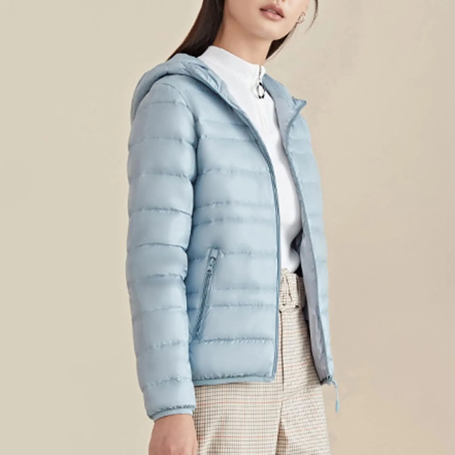 Lu's Chic Women's Down Jacket Puffer Coat Hooded Zipper Zip Up Hood Outerwear Ultra Lightweight