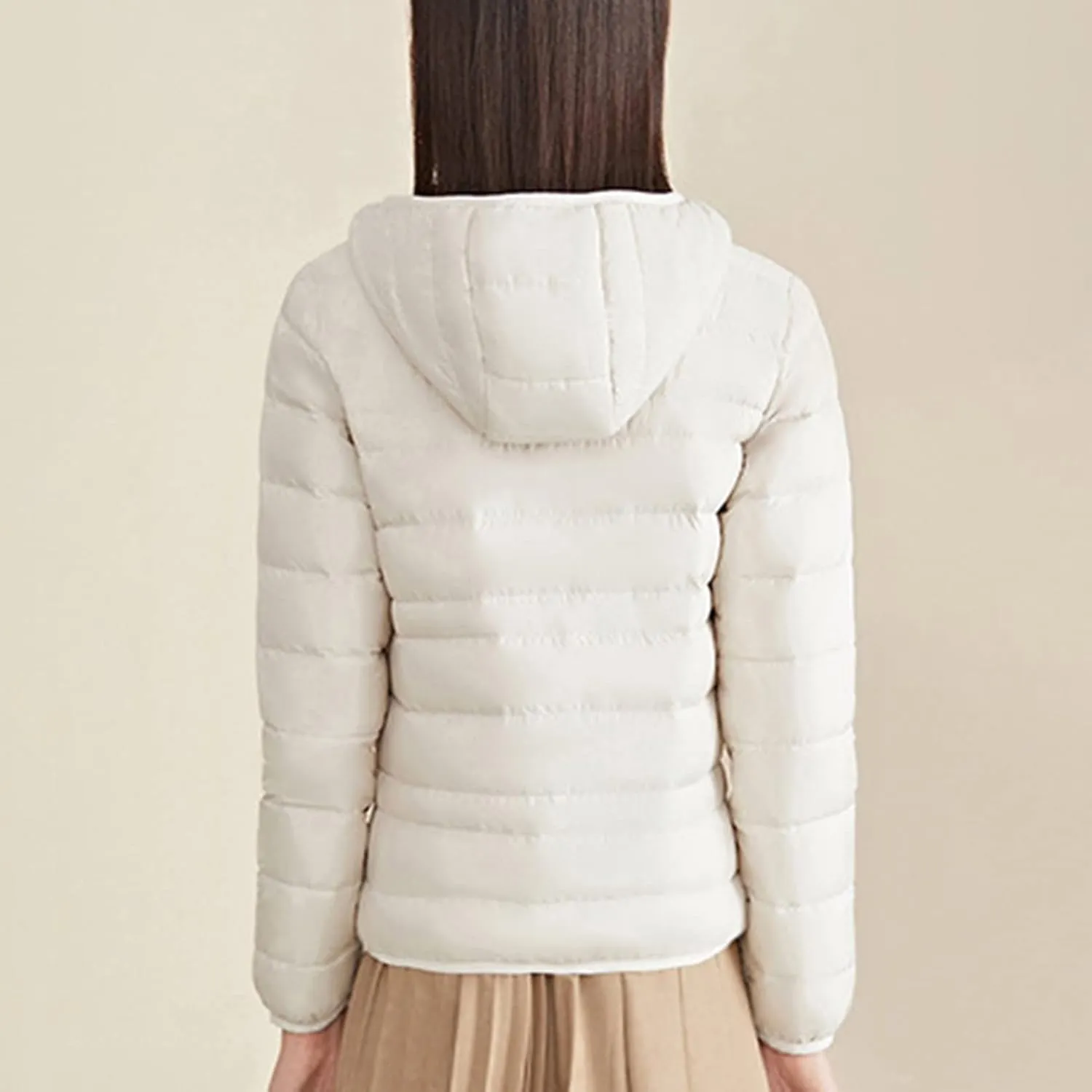 Lu's Chic Women's Down Jacket Puffer Coat Hooded Zipper Zip Up Hood Outerwear Ultra Lightweight
