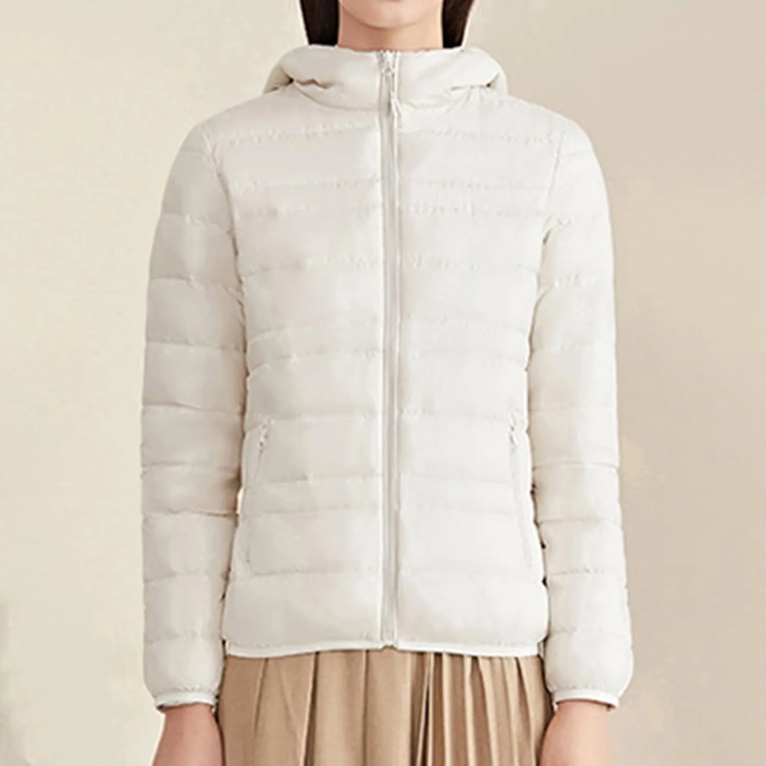 Lu's Chic Women's Down Jacket Puffer Coat Hooded Zipper Zip Up Hood Outerwear Ultra Lightweight