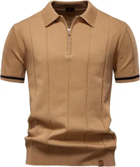 Mens Golf Polo Shirts Short Sleeve Quarter Zip Knit Polos Slim Fit Textured Stretchy Polo Shirt for Men