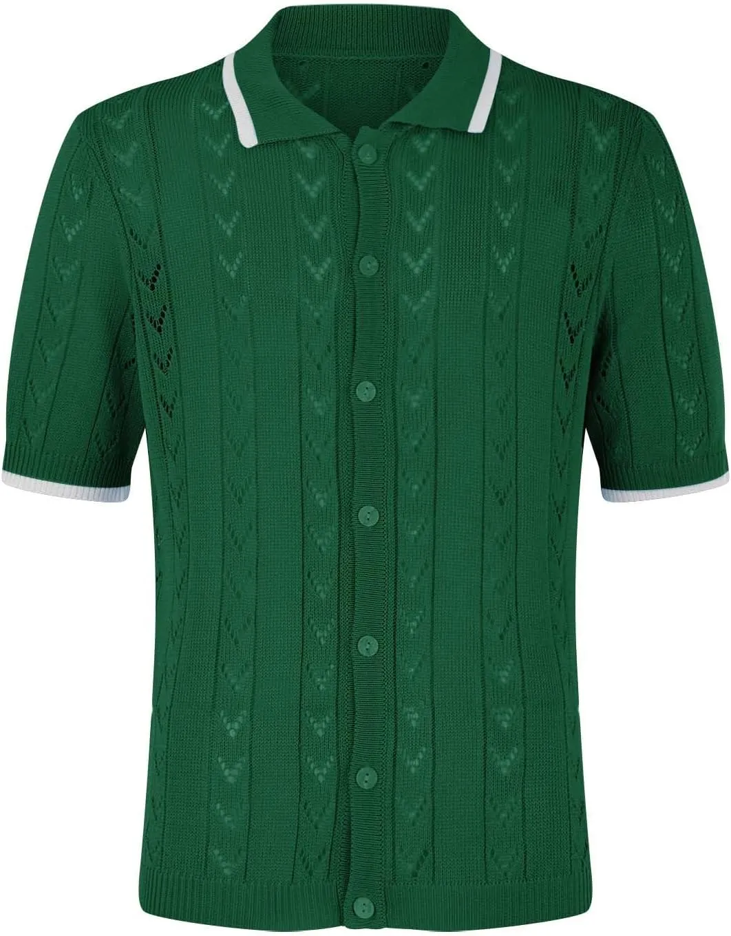 Men's Knit Openwork Shirt Button Down Short Sleeve Casual Top Breathable Solid Color Lapel Summer Holiday Loose Fit Beachwear