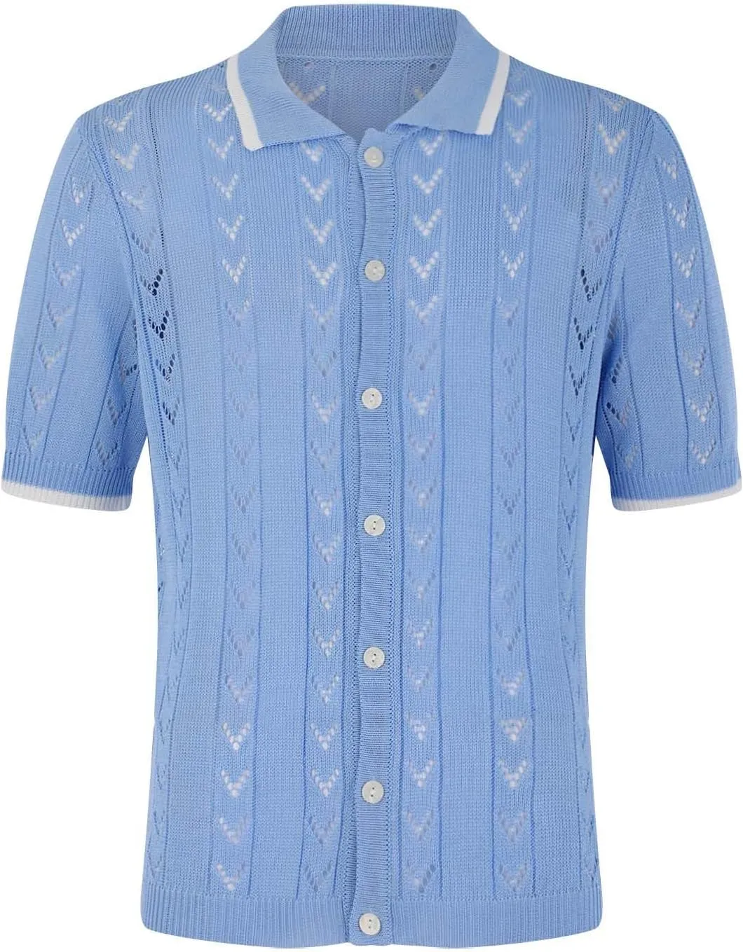 Men's Knit Openwork Shirt Button Down Short Sleeve Casual Top Breathable Solid Color Lapel Summer Holiday Loose Fit Beachwear