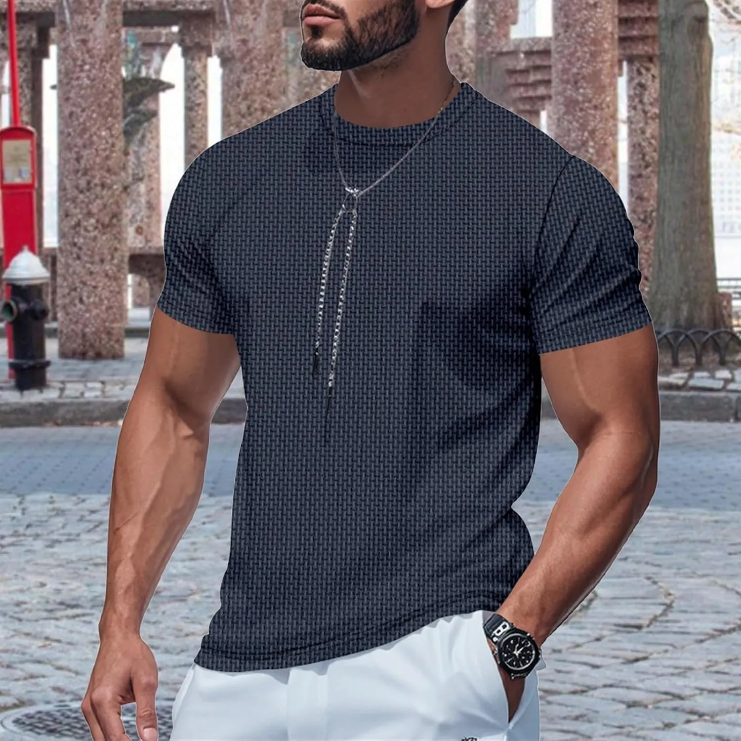 Men's Pique Ice Silk T Shirt Solid Color Quick Dry Crew Neck Shirt Short Sleeve Breathable Running Hiking Summer Sports Top