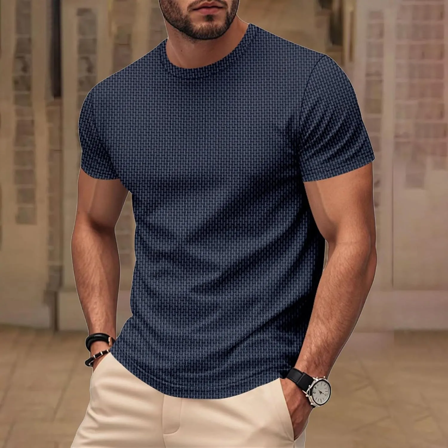 Men's Pique Ice Silk T Shirt Solid Color Quick Dry Crew Neck Shirt Short Sleeve Breathable Running Hiking Summer Sports Top