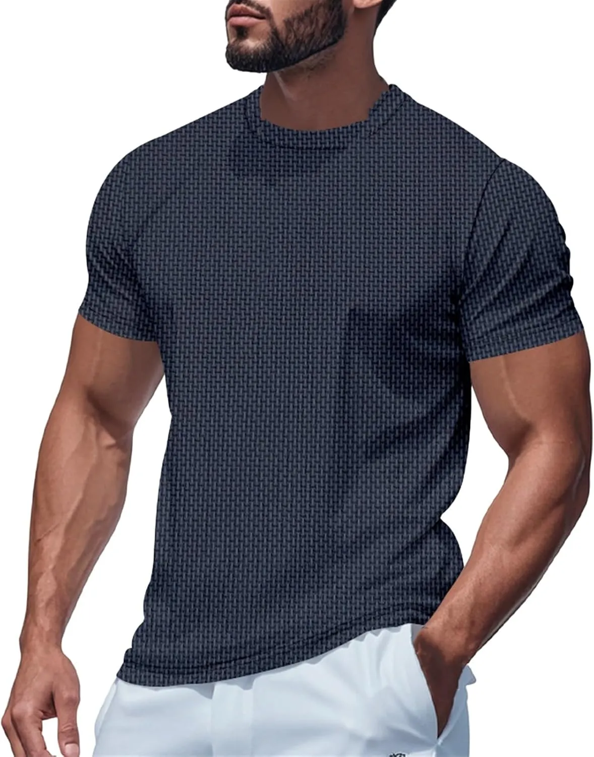 Men's Pique Ice Silk T Shirt Solid Color Quick Dry Crew Neck Shirt Short Sleeve Breathable Running Hiking Summer Sports Top