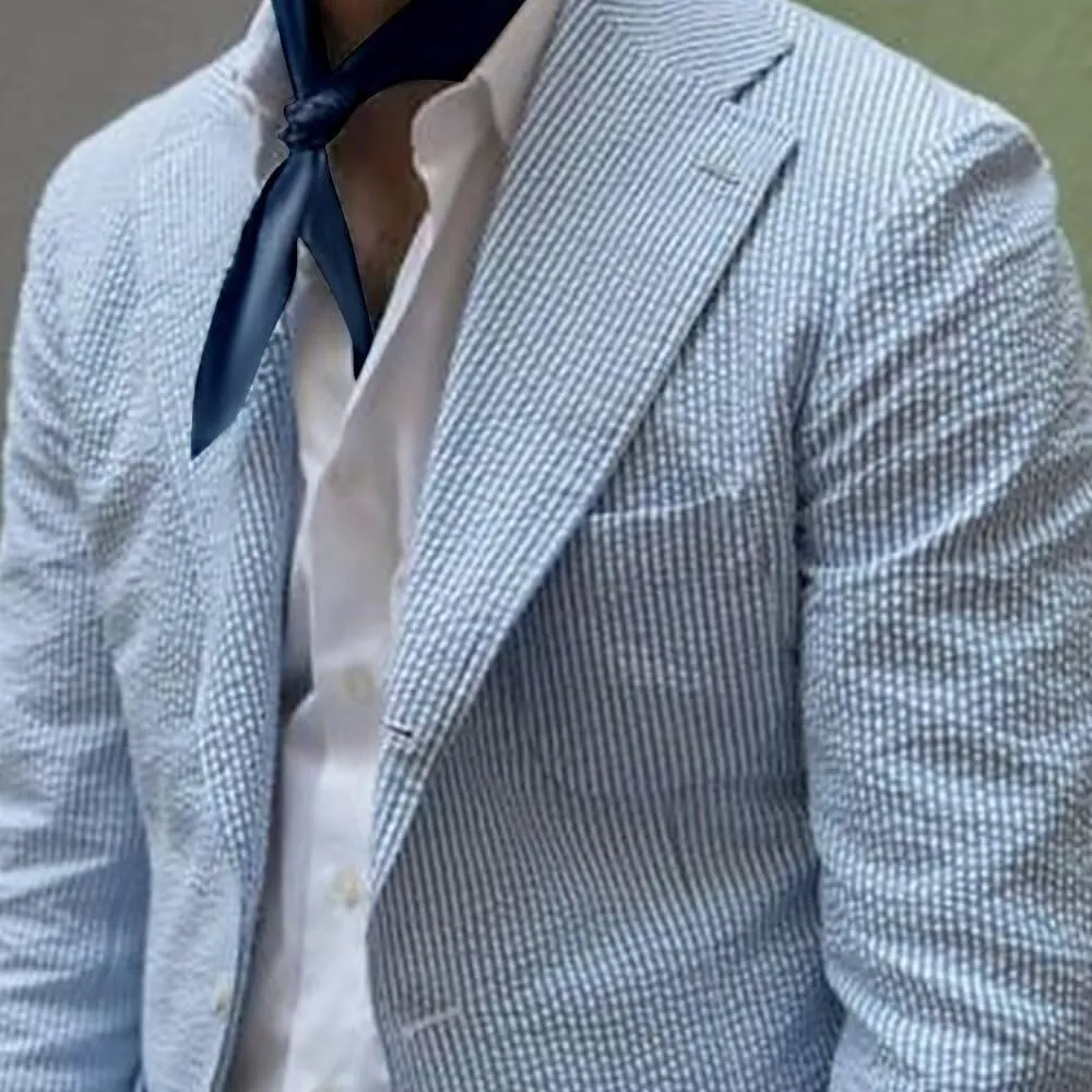 Mens Seersucker Summer Suits 2 Pieces Blazer Pants Suit for Wedding Mens Formal Suits Slim Fit Chic