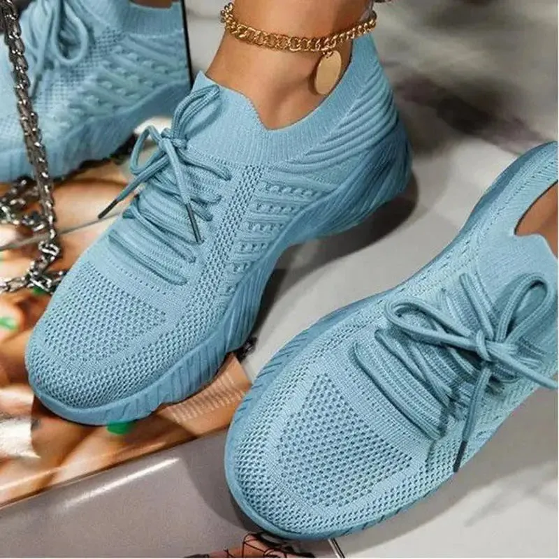 Mesh Breathable Women’s Loafers – Lace-Up Vulcanized Platform Casual Shoes