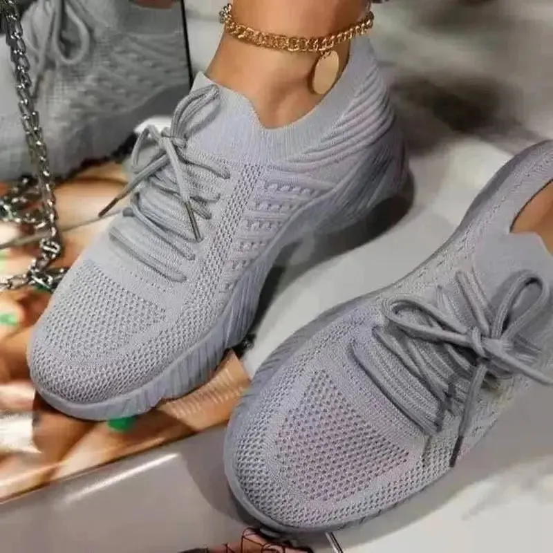 Mesh Breathable Women’s Loafers – Lace-Up Vulcanized Platform Casual Shoes