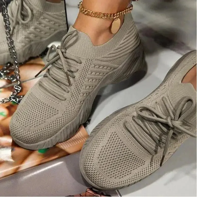 Mesh Breathable Women’s Loafers – Lace-Up Vulcanized Platform Casual Shoes