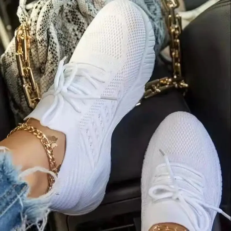 Mesh Breathable Women’s Loafers – Lace-Up Vulcanized Platform Casual Shoes