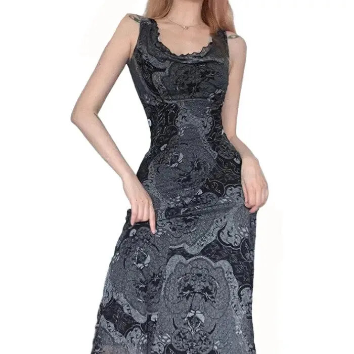 Mesh Slim O-Neck Sleeveless Dress