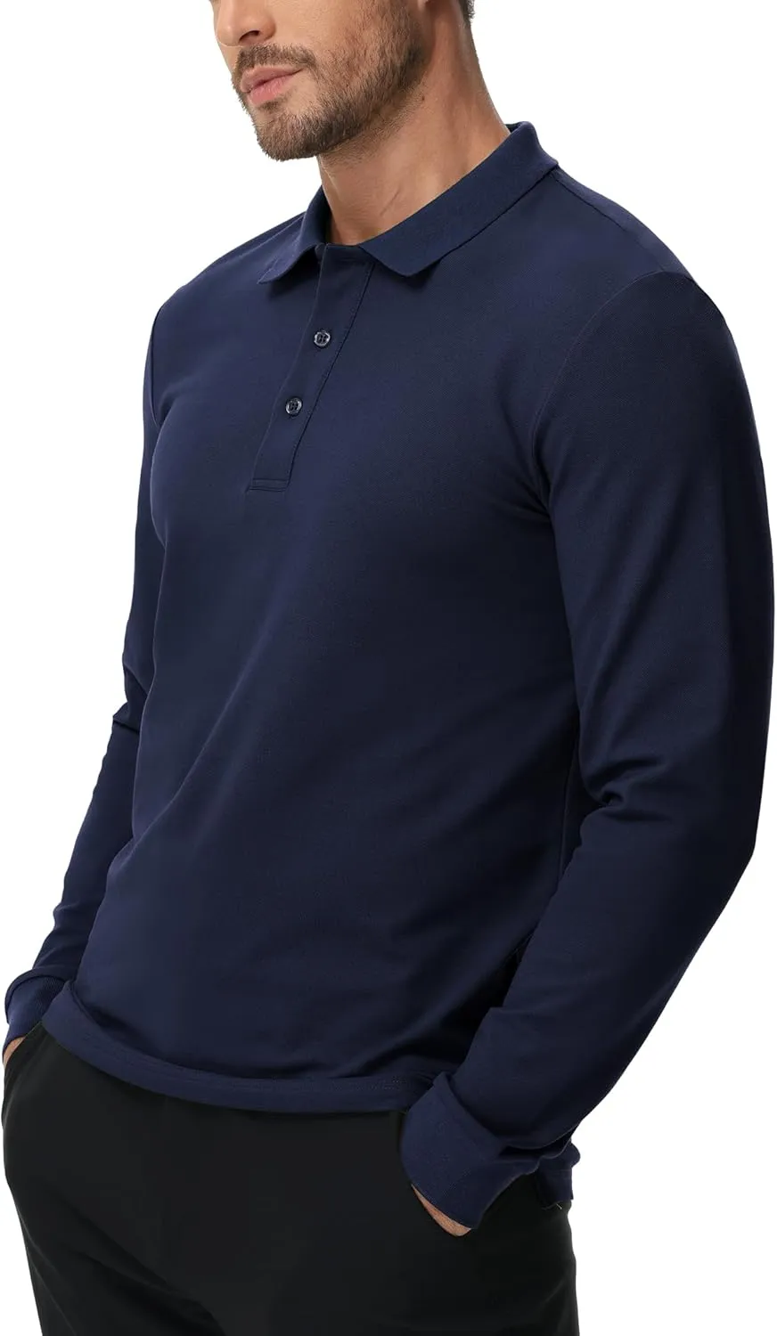 MIER Polo Shirts for Men Cotton Long Sleeve Golf Tennis Collared Shirt for Casual Work Travel, 3 Buttons, Ultra Soft
