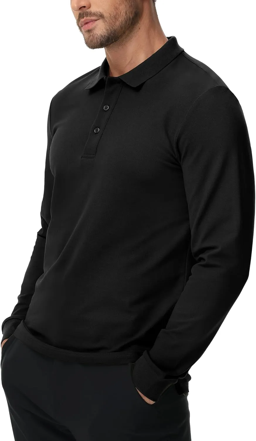 MIER Polo Shirts for Men Cotton Long Sleeve Golf Tennis Collared Shirt for Casual Work Travel, 3 Buttons, Ultra Soft