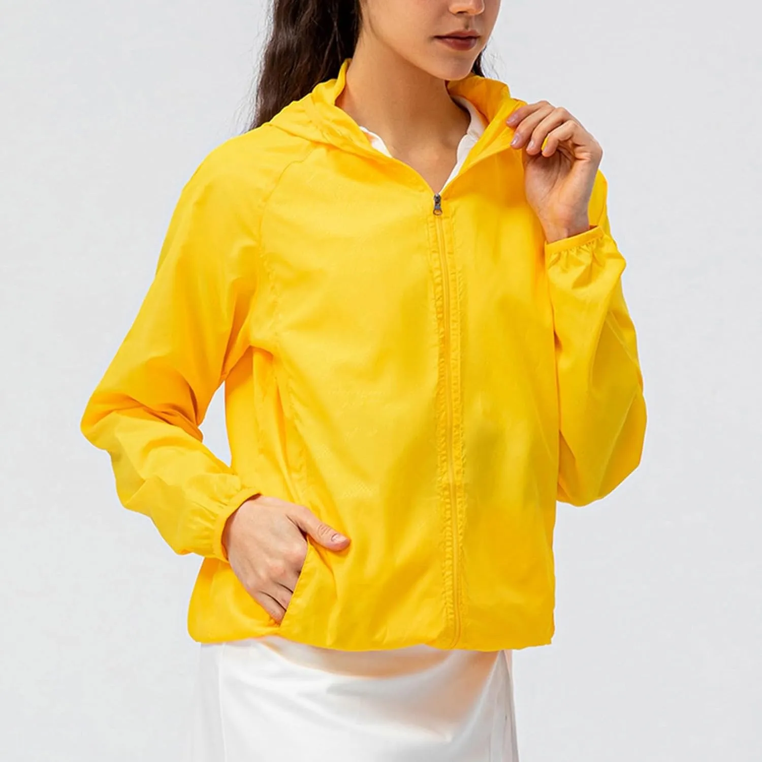 Miyaomn Women's Quick Dry Water-Resistant Hoodie Jacket Breathable Long Sleeve Sun Shirt Full Zip Up Hiking Outdoor Rain Coat