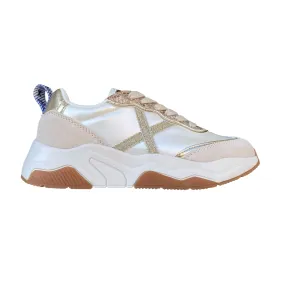 Munich scarpa sneakers da donna con X glitter dorato e inserto pitonato sul dorso Wave 173 perla