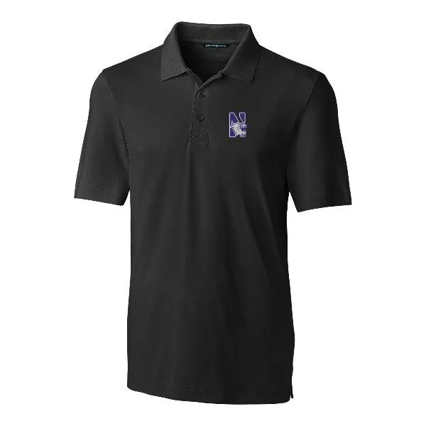 Northwestern Wildcats Men's Cutter &amp; Buck Black Forge Stretch Polo