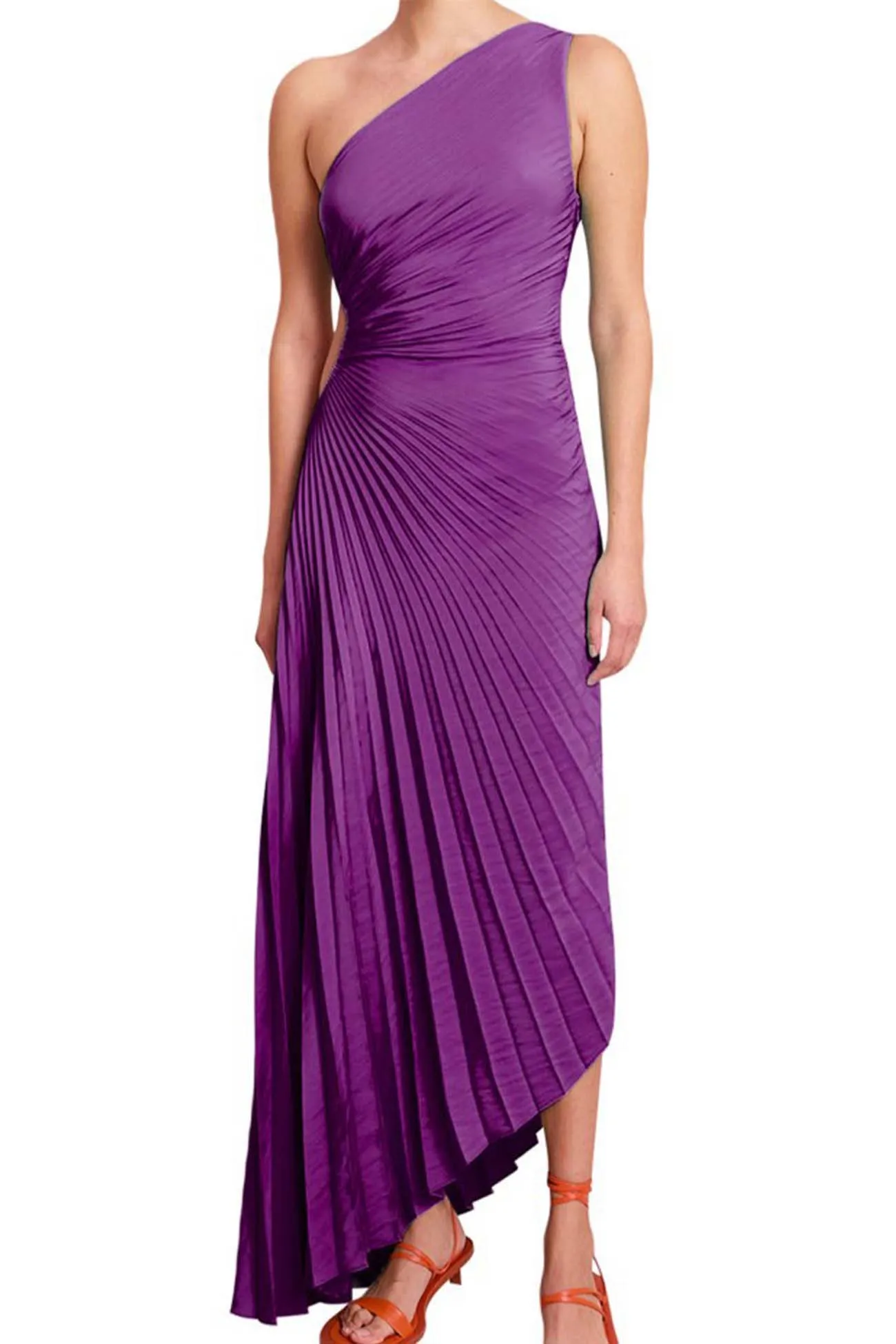 One Shoulder Pleated Cutout Asymmetrical Dress