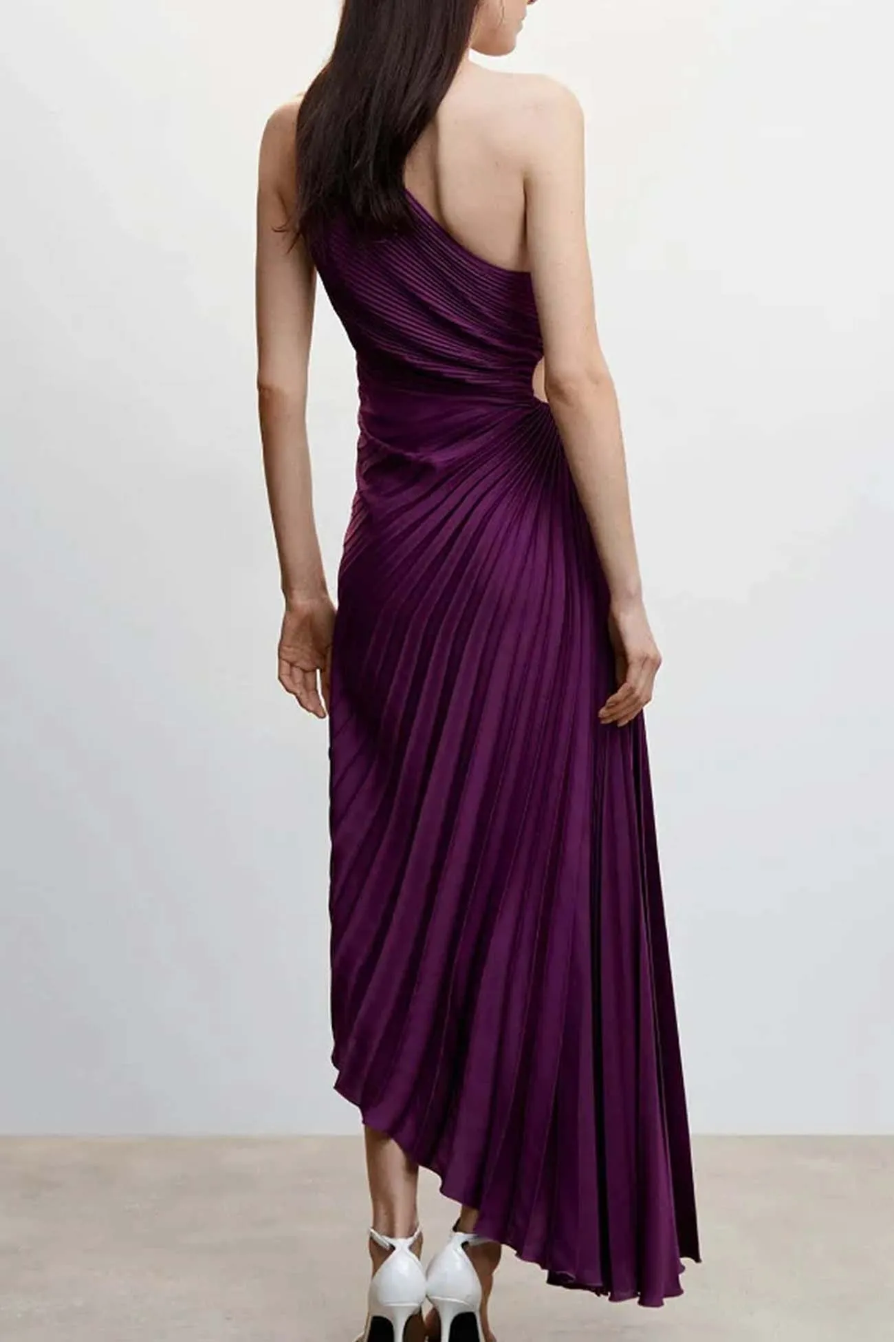 One Shoulder Pleated Cutout Asymmetrical Dress