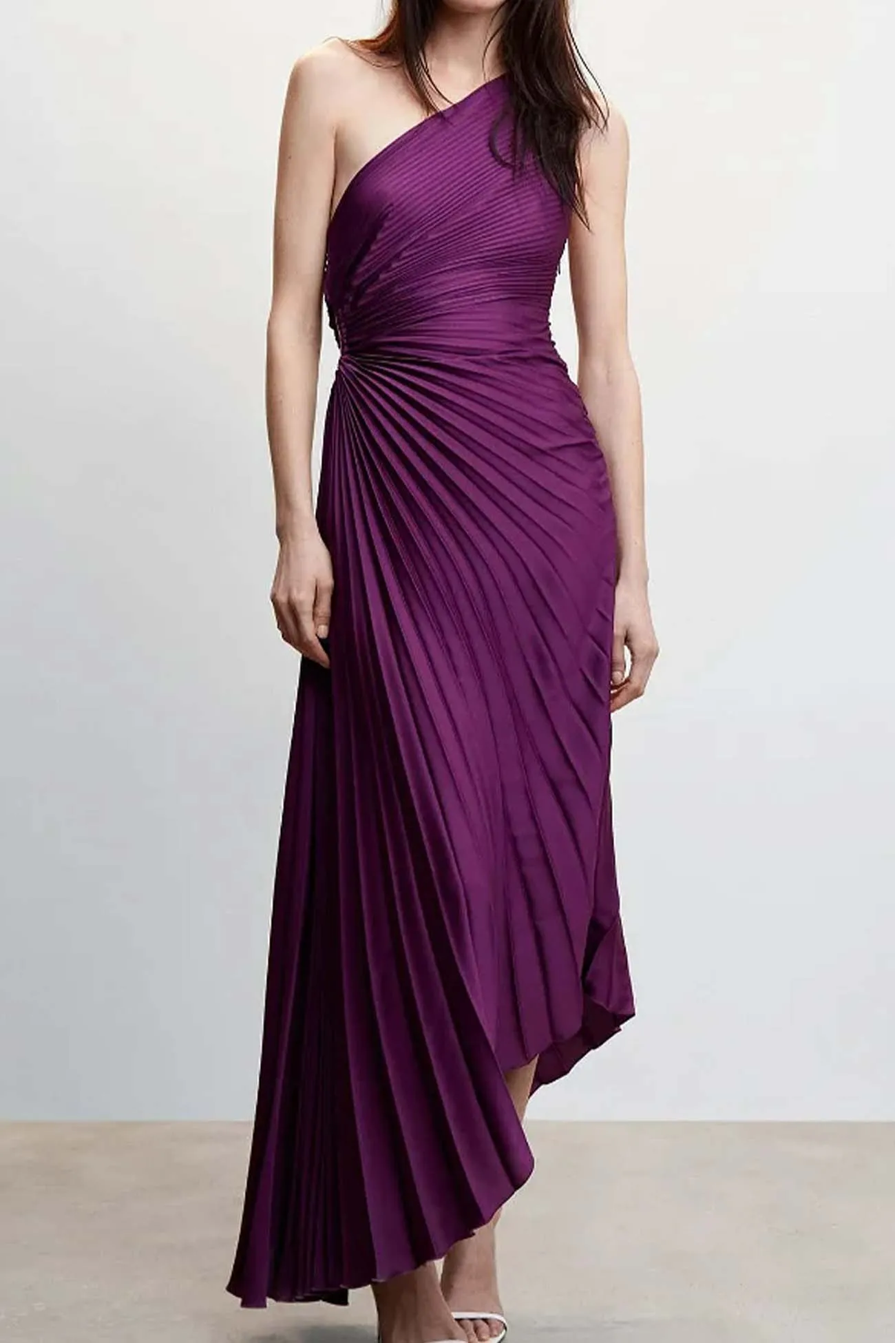 One Shoulder Pleated Cutout Asymmetrical Dress