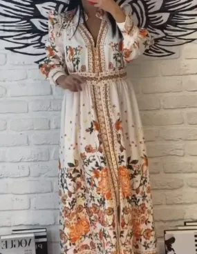Orange Printed Elegant Dress