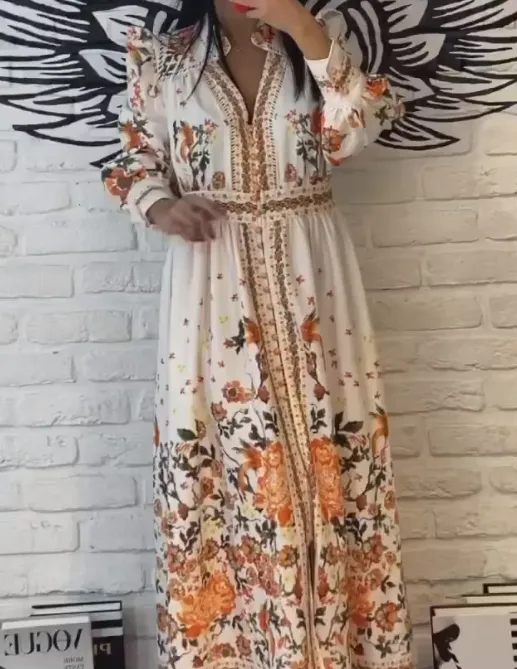 Orange Printed Elegant Dress