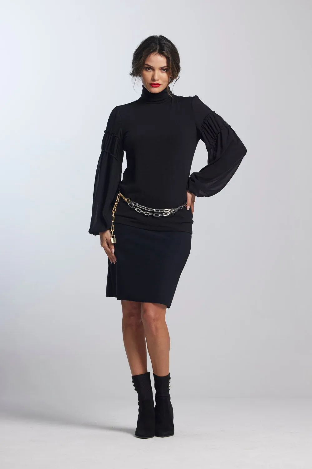 Paula Ryan Soft Sleeve Merino Body Turtleneck Top