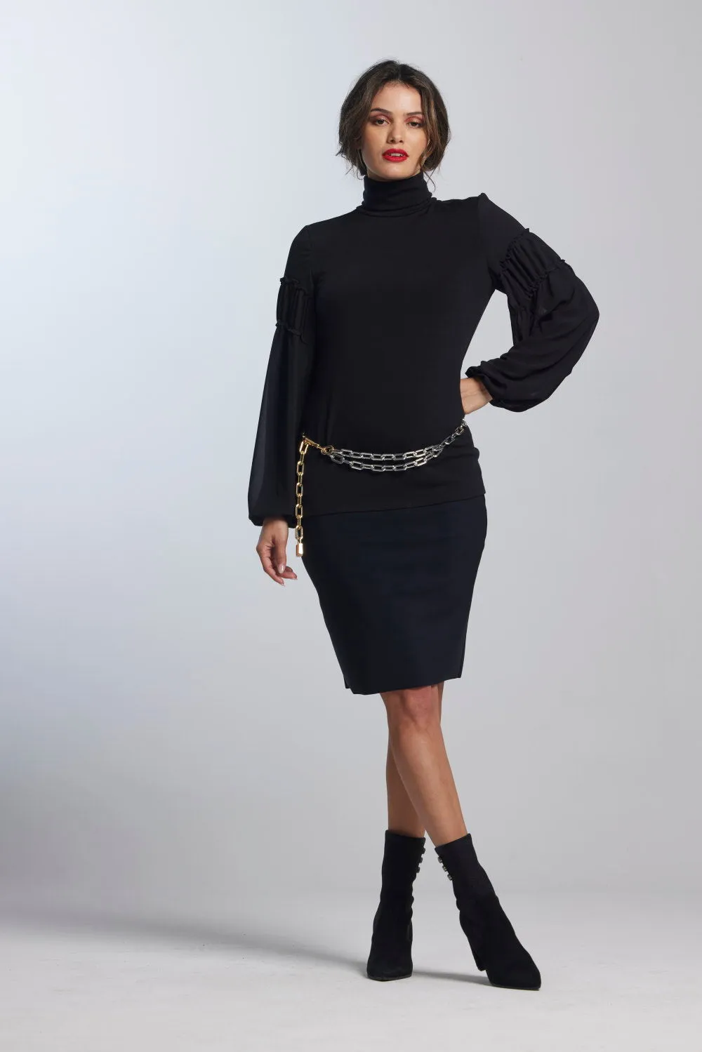 Paula Ryan Soft Sleeve Merino Body Turtleneck Top