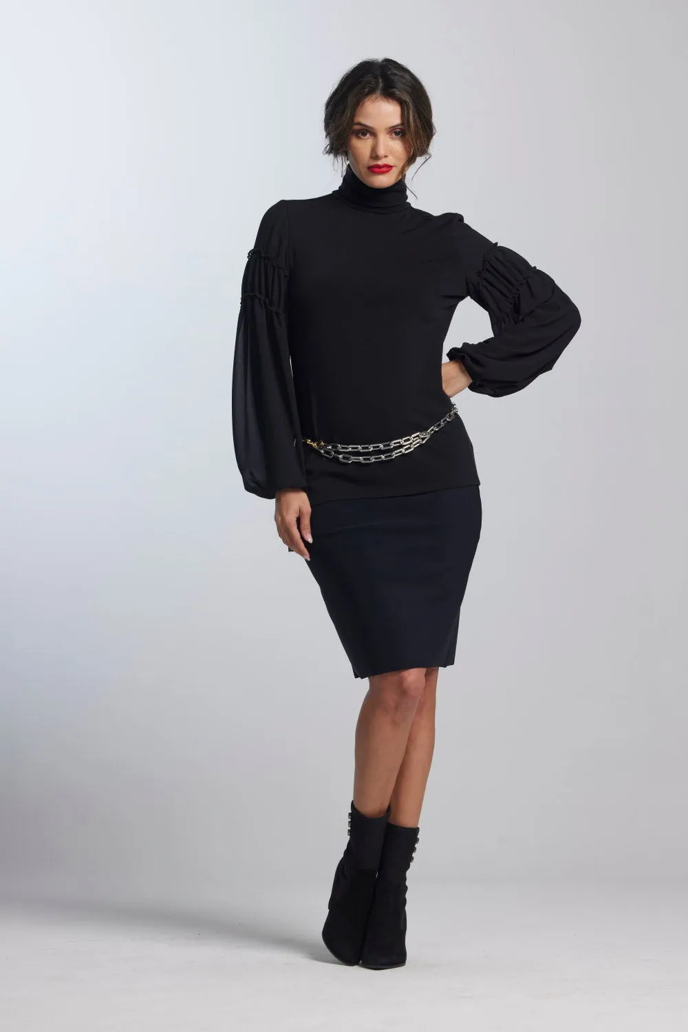 Paula Ryan Soft Sleeve Merino Body Turtleneck Top
