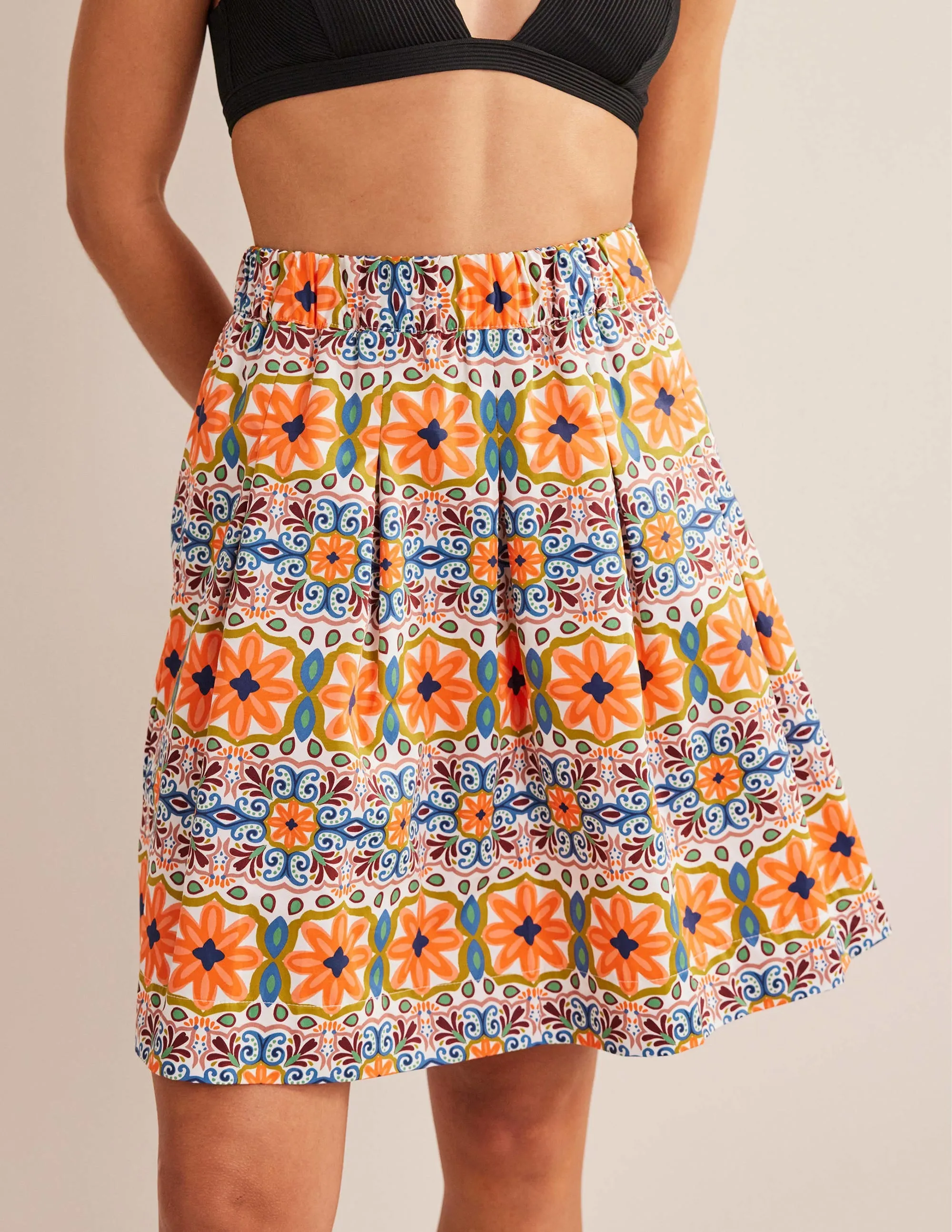 Pleated Cotton Skirt-Multi, Tapestry Stripe