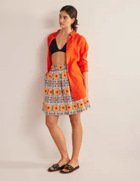 Pleated Cotton Skirt-Multi, Tapestry Stripe