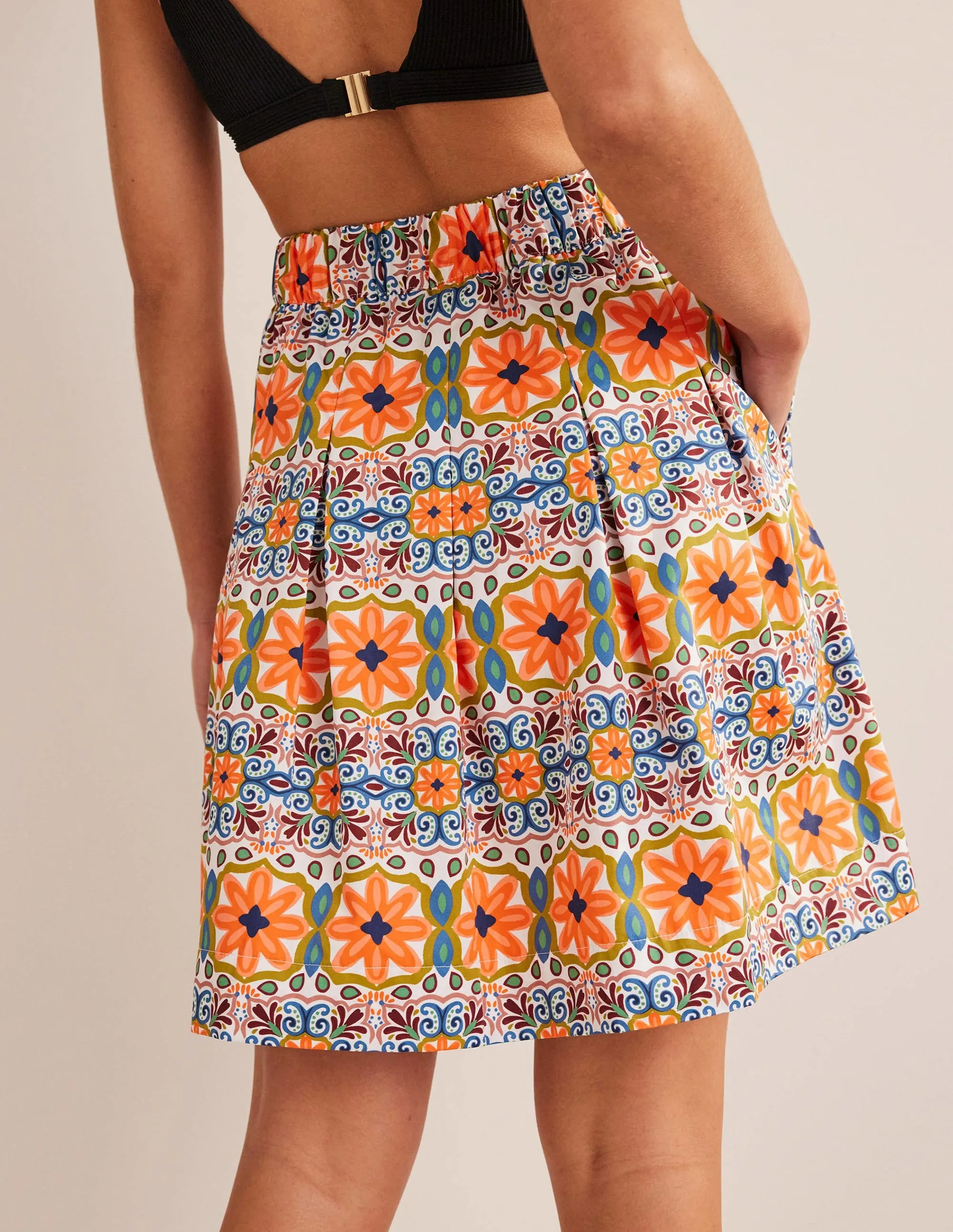 Pleated Cotton Skirt-Multi, Tapestry Stripe