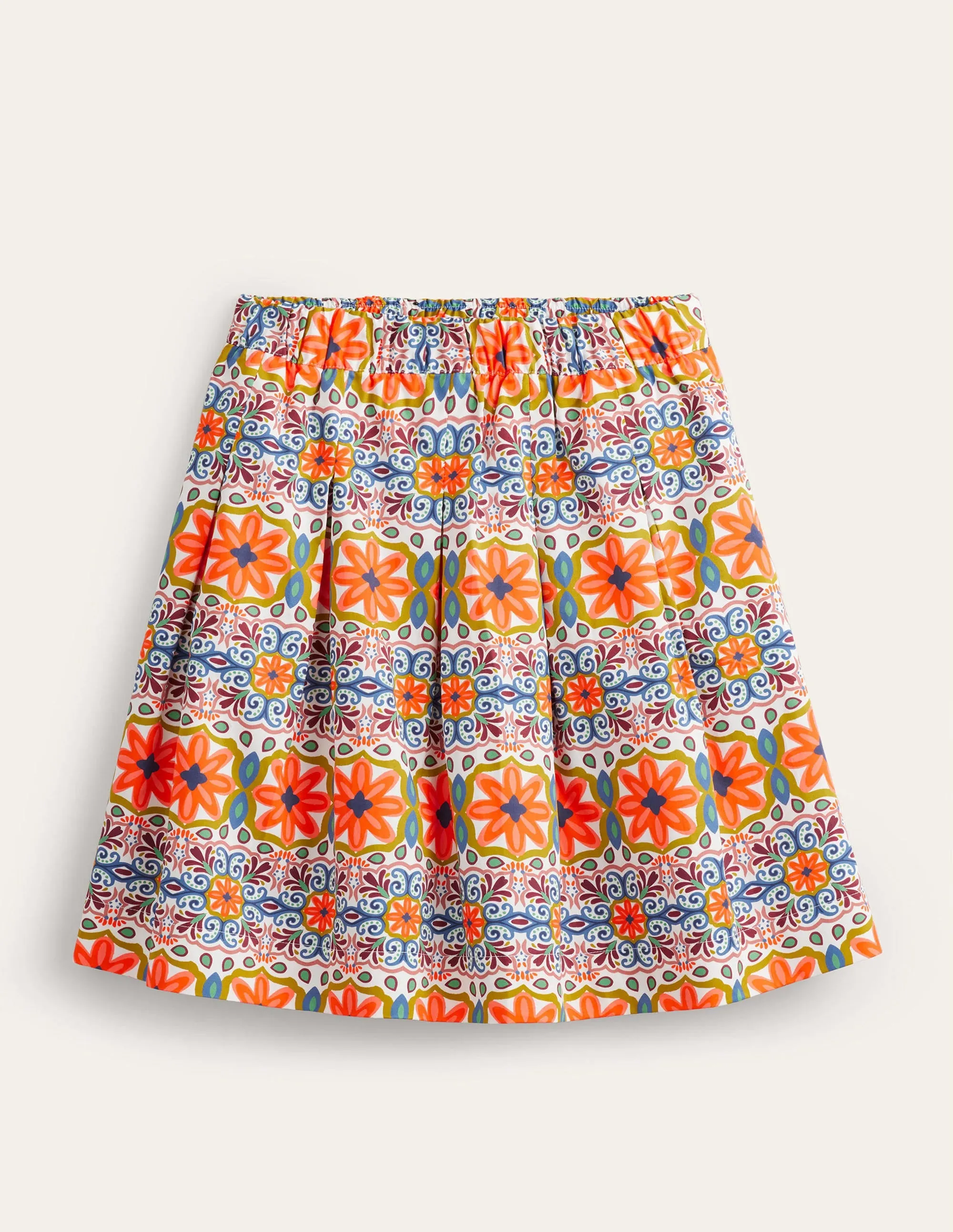 Pleated Cotton Skirt-Multi, Tapestry Stripe