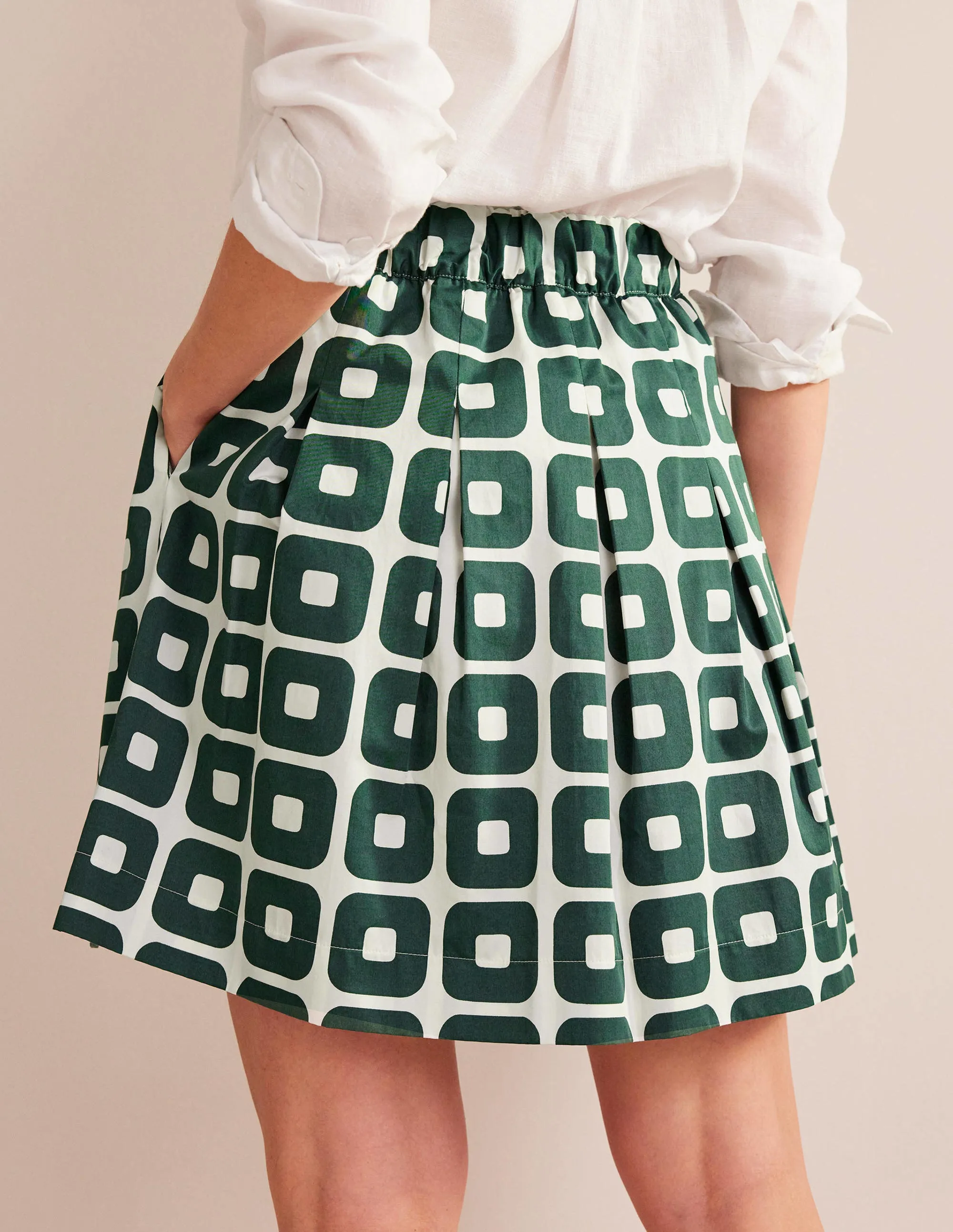 Pleated Cotton Skirt-Trekking Green, Cube