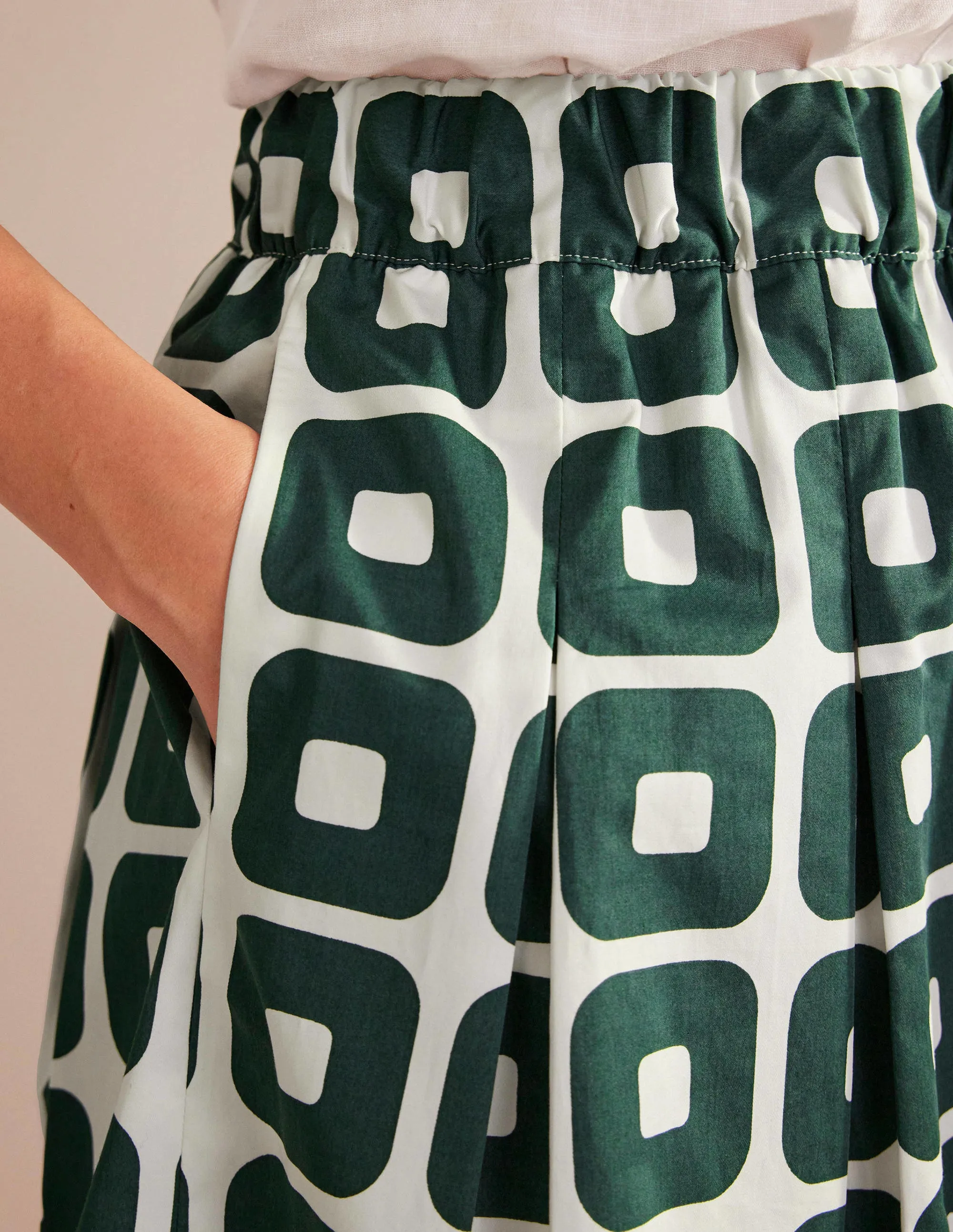 Pleated Cotton Skirt-Trekking Green, Cube