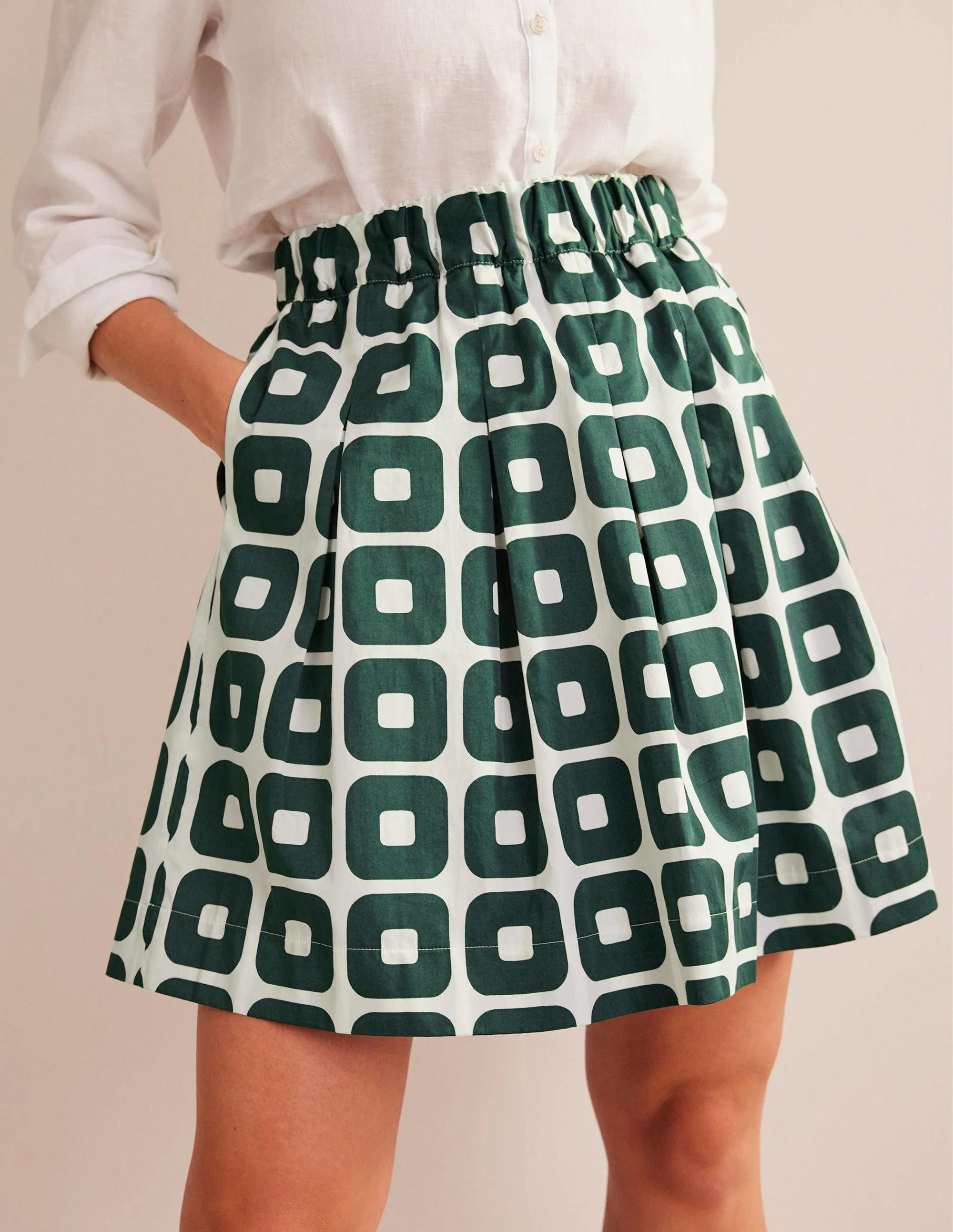 Pleated Cotton Skirt-Trekking Green, Cube