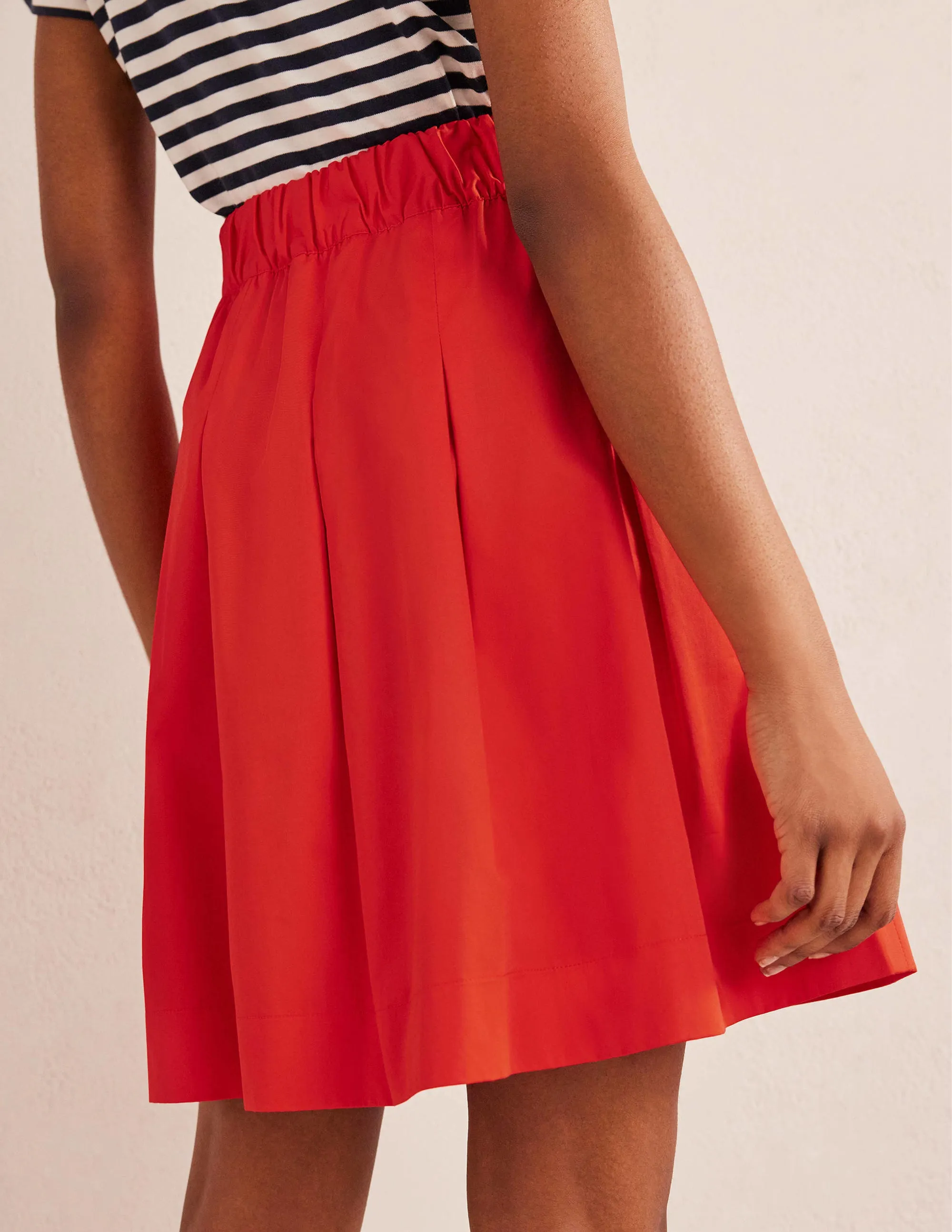 Pleated Cotton Skirt-Vermillion Red